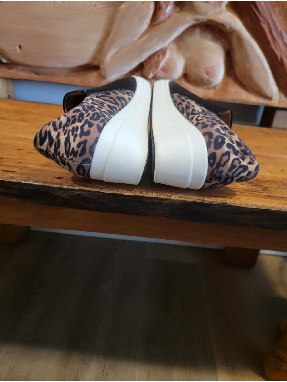 Naturalizer Black Leather Slip-On Sneakers with Leopard Print Heel - Picture 3 of 5